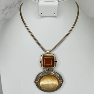 Chico's Two-Tone Dual Cabochon Pendant Snake Chain Necklace Statement ✨